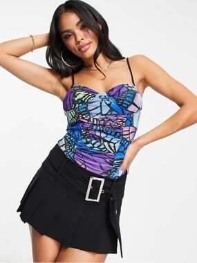 AFRM Blue & Purple Butterfly Print Bodysuit